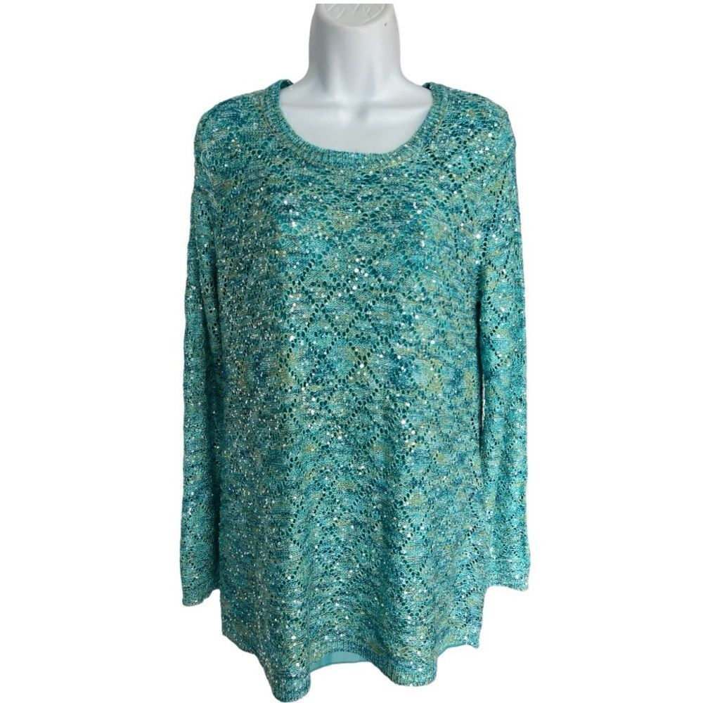 PECK & PECK Knit Sweater Round Neckline Long Sleeves Sequins detail Size L